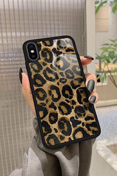 Snacase iPhone X Uyumlu Kahverengi Leopar Tasarımlı Glossy Premium Kılıf