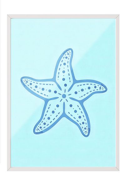 Postifull White Framed Poster, Seashell, Illustration, Blue Color Poster, 2025 Summer Selection, No:109683