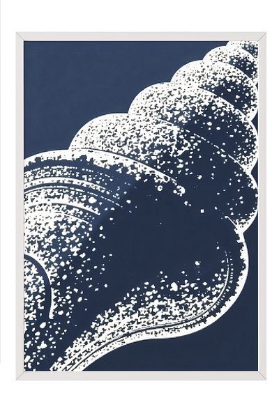 Postifull White Framed Painting, Blue Seashell, Illustration, Blue Color Poster, 2025 Summer Selection, No:10974