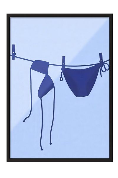 Postifull Black Framed Painting, Bikinis, Illustration, Blue Color Poster, Summer Selection of 2025, No:109734