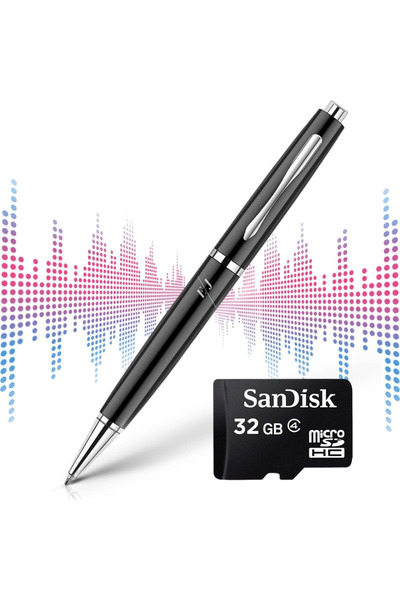 Spionescu Stilou cu microfon ascuns, activare vocală, player MP3, negru - 128 GB