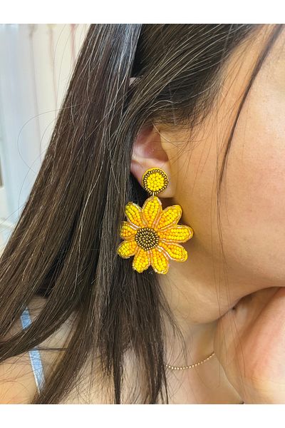 PONÇİK ACCESSORİES Miyuki Beaded Yellow Big Flower Earrings