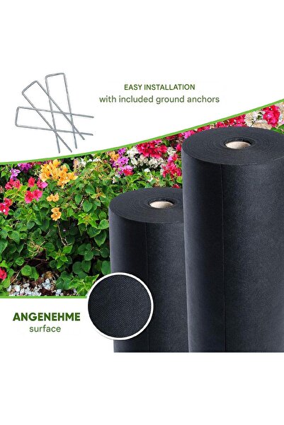 DAWIDU Material textil pentru controlul buruienilor 1x50m, 50gsm, negru, rezistent la UV, cu 50 de țăruși galvanizați pentru pământ