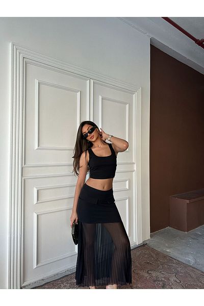 BelezaStore FUSTA TRANSPARENTĂ NOAPTE TUL SEZON NOU BIRUȚĂ TALIE ÎNALTĂ MINIMAL CITY DETALIU șifon COOL