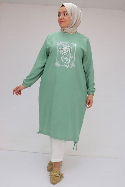 Eslina 58009 Large Size Linen Tunic with Embroidery and Beads on the Front - Nefti