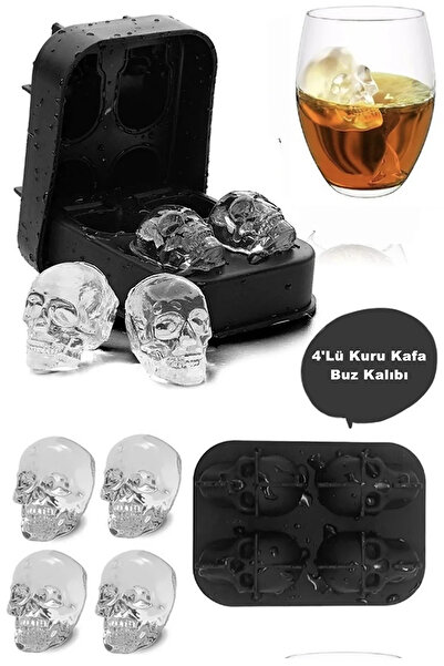 Seram Collection Kuru Kafa Şekilli Buz Kalıbı 3D Kokteyl Viski Kafatası Şeklinde Silikon Buz Dondurma Çikolata Kalıbı