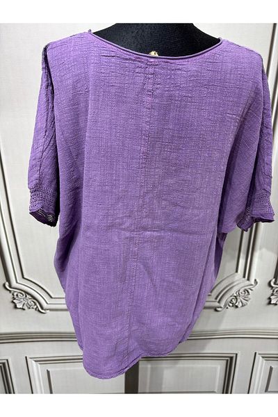 AGORATEKSTİL Women's Oversize Embossed Mesh 100% Linen Blouse