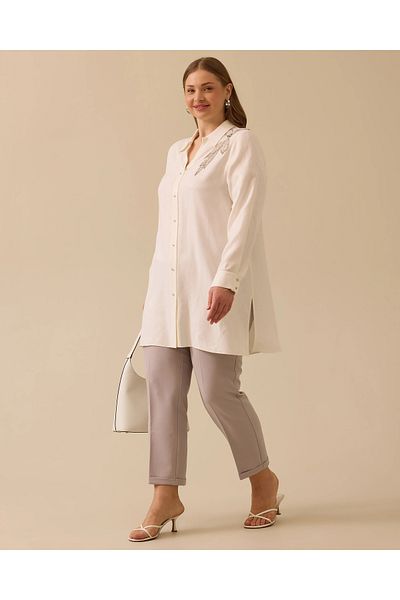 Gala-Xi Plus Size Beaded Buttoned Tunic