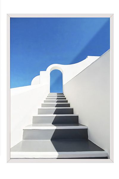 Postifull White Framed Painting, Door Opened to the Sky, Photo, Blue Color Poster, 2025 Summer Selection, No:10971