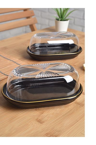 ŞURA MUTFAK 2Pcs 4 Pieces Ceramic Butter Bowl Cheese Butter Breakfast Storage & Presentation Container