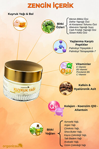 Organicsun Kuyruk Yağı Kremi | Kırışıklık & Yaşlanma Karşıtı Yüz Bakım Kremi 50ml - Collagen İlaveli