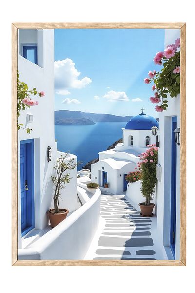 Postifull Wooden Framed Poster, Landscape, Photo, Blue Color Poster, Summer Selection 2025, No:109567