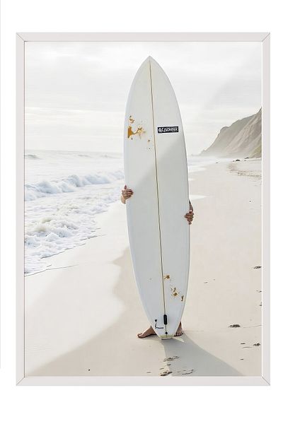 Postifull White Framed Painting, Surfboard, Photo, White Color Poster, 2025 Summer Selection, No:109746