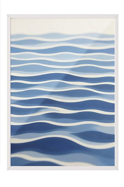 Postifull White Framed Poster, Sea Waves, Illustration, Blue Color Poster, 2025 Summer Selection, No:109691