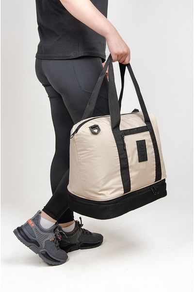 KAFF Beige Shoulder Strap Waterproof Fabric Large Volume Women's Hand and Shoulder Bag -2004