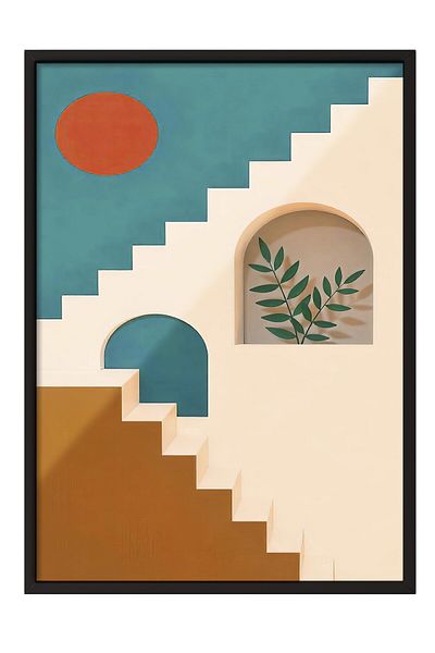 Postifull Black Framed Painting, Home Staircase, Illustration, Green Color Poster, 2025 Summer Selection, No:109727