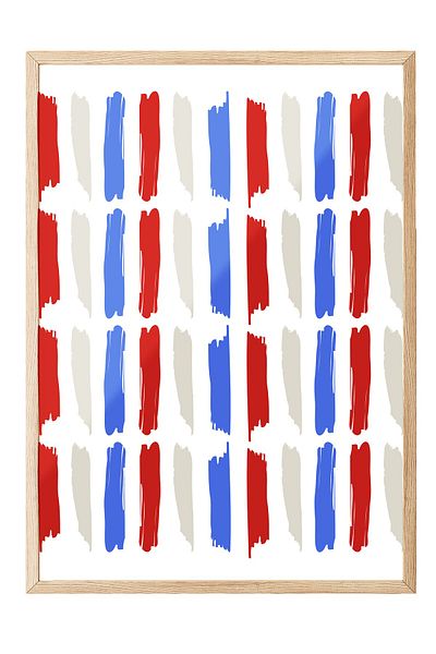 Postifull Wooden Framed Painting, Brush Strokes, Minimalist, Flat Illustration, Red, Blue Color Poster, 202