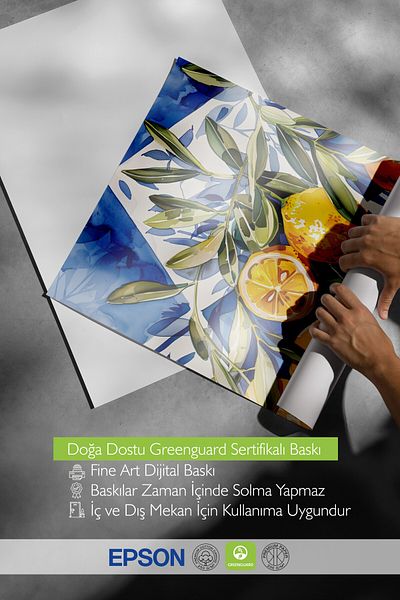 Postifull Wooden Framed Painting, Lemons, Leaves, Background, Watercolor, Illustration, Blue, Yellow Color Poste