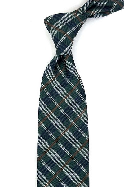 Kravatkolik Green Plaid Pattern Classic Tie with Handkerchief Kk13198
