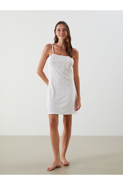 LC Waikiki Young Ecru Square Neck Floral Women's Nightgown