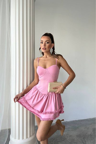 Neşeli Butik Women's Gloplu Ruffle Detail Mini Dress Nbdf043