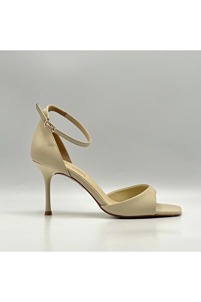 Ametist Marta 100% Real Leather Beige Heeled Sandals – Milano Heel, Neolit ​​...