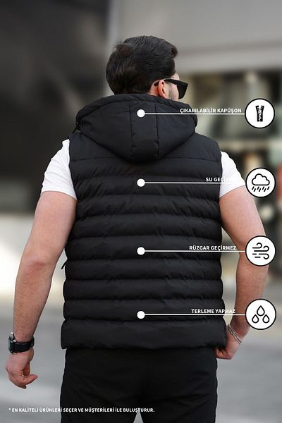 KOCCI Water and Windproof Detachable Hood Men's down Jacket Vest