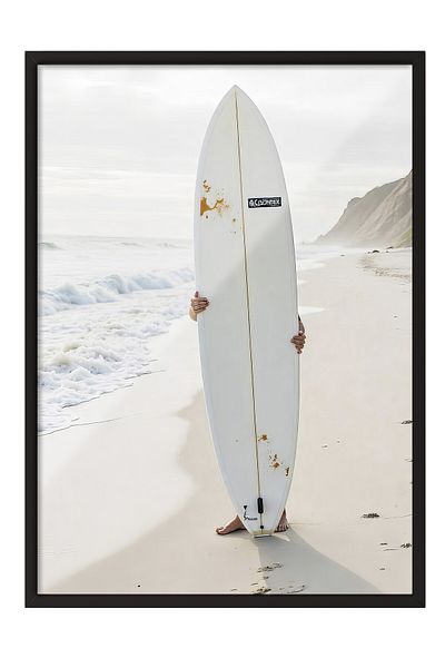 Postifull Black Framed Painting, Surfboard, Photo, White Color Poster, 2025 Summer Selection, No:109746