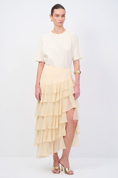 Love My Body Moda Tutkusu Yırtmaç Detaylı Fırfırlı Etek