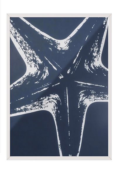 Postifull White Framed Painting, Blue Starfish, Illustration, Blue Color Poster, 2025 Summer Selection, No:1097