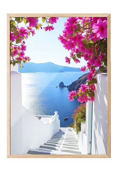 Postifull Wood Framed Poster, Road to the Sea, Photo, Blue Color Poster, 2025 Summer Selection, No:109537