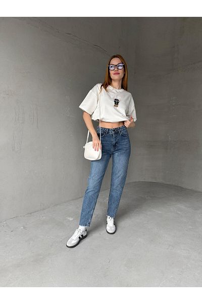 Cappmoda Jean-08124 Super Mold with Blue Grinding Momfit Jean