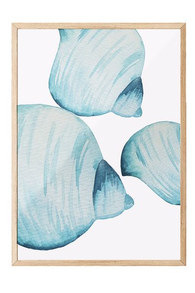 Postifull Wooden Framed Painting, Shell, Watercolor, Blue, White Color Poster, 2025 Summer Selection, No:109832