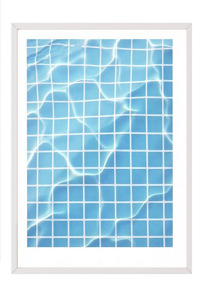 Postifull White Framed Poster, Pool Base, Photo, Blue Color Poster, 2025 Summer Selection, No:109701