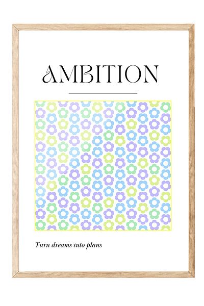 Postifull Wooden Framed Painting, Flowers, Pattern,, Illustration, Blue Color Poster, 2025 Summer Selection, No:109843