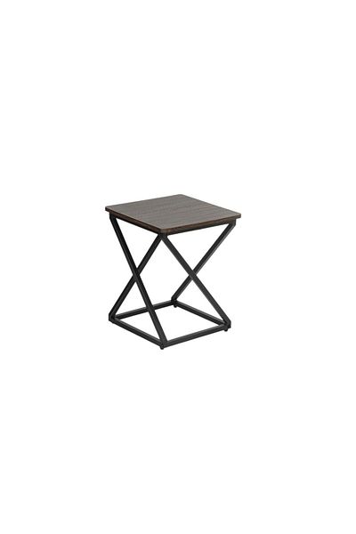 mr-everything Elegant square serving table with a dark wood top and black metal base, perfect as a side table for a sofa or bed.