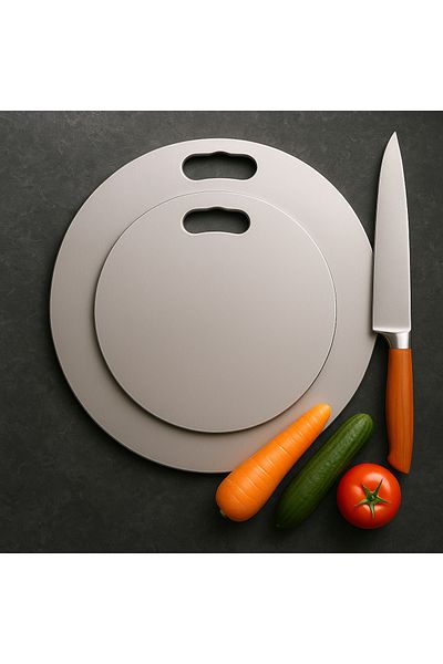Lilasso Stainless Steel 2-Piece Round Kitchen Cutting-Chopping Board (Antibacterial)