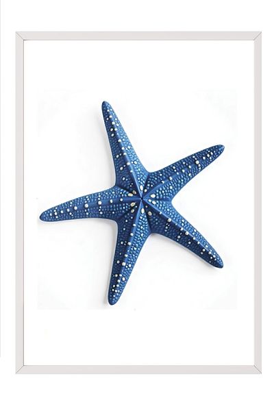 Postifull White Framed Painting, Starfish, Illustration, Blue Color Poster, 2025 Summer Selection, No:109730
