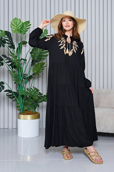 EL jadida Γυναικεία παγιέτα κεντημένη με φούντες Plus Size Μαύρο Φόρεμα Hijab