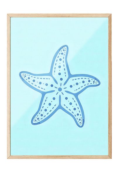 Postifull Wooden Framed Poster, Seashell, Illustration, Blue Color Poster, 2025 Summer Selection, No:109683