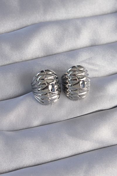 NEZADE STORE Brass Silver Color Serrated Minimal Curved Design Earrings