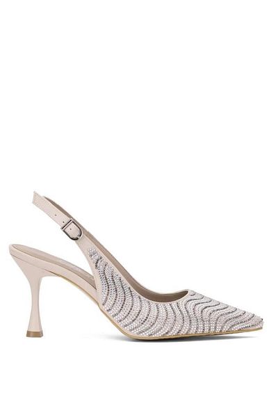 PİSAGOR Pythagoras Ps-32340 cm Heeled Women's Stone Open Back Stiletto Evening Dress Shoes