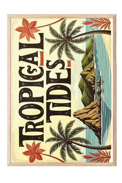 Postifull Wooden Framed Painting, Tropical Tides, Illustration, Maximalist, Colorful Color Poster, 2025 Summer Se