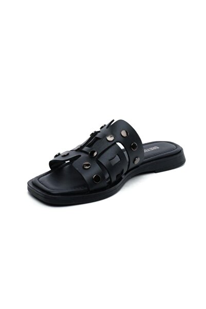 Greyder 59250 Siyah Hakiki Deri Kadın Terlik