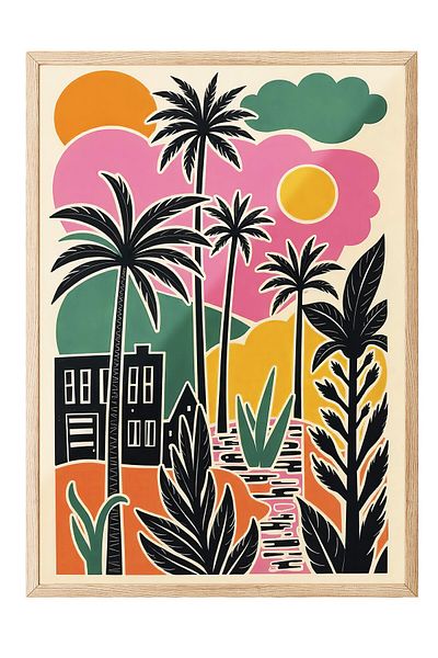 Postifull Wooden Framed Painting, Color Tropical, Illustration, Maximalist, Colorful Color Poster, 2025 Summer Seck