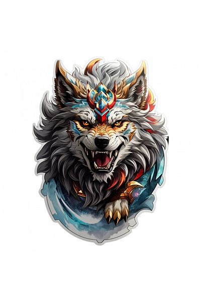 INOVATIX Set of 8 pieces, Sticker Mythological character Fenrir, INOVATIX®. 6 cm