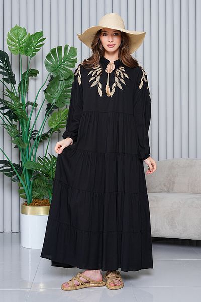 EL jadida Women's Sequin Sequin Embroidered Embroidered Tassel Plus Size Hijab Dress Black
