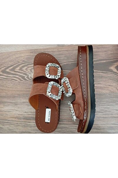 Moda Kadıköy Women's Taba Filled Heels Orthopedic Stone Stitched Sole Slippers