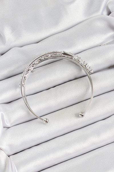 Clariss Brass Silver Color Barley Zircon Stone Women's Bracelet