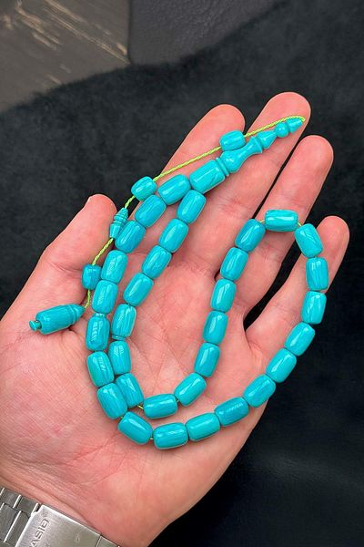 TESBİHKENTİ Turquoise Blue Capsule Squeeze Amber Prayer Beads